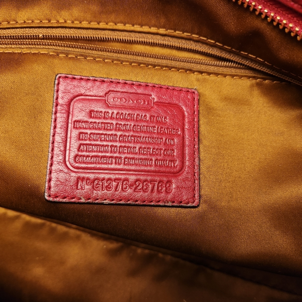 Coach Pebbled Leather Tote in Berry Pink/Dark Red with Gold Hardware - Picture 4 of 12